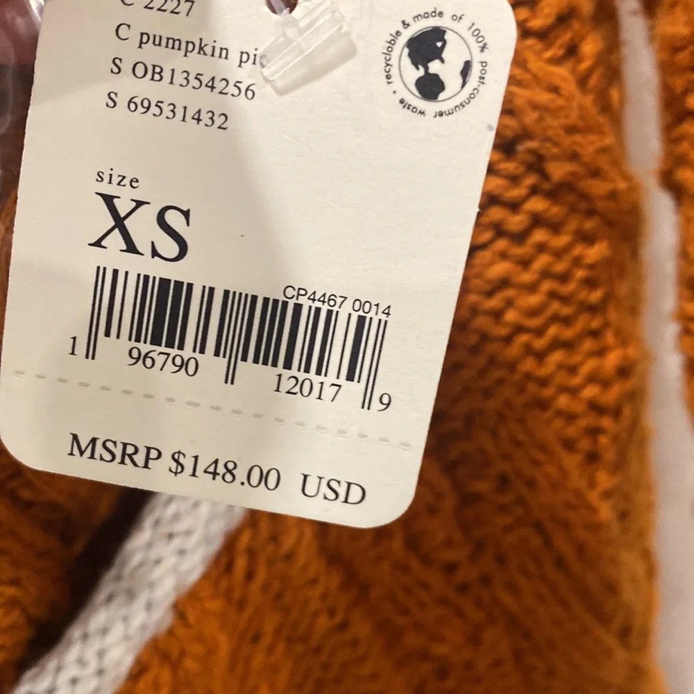 Free People Montana Cable Cardigan Sweater in Pumpkin Pie XS extra small NWT - Picture 8 of 11
